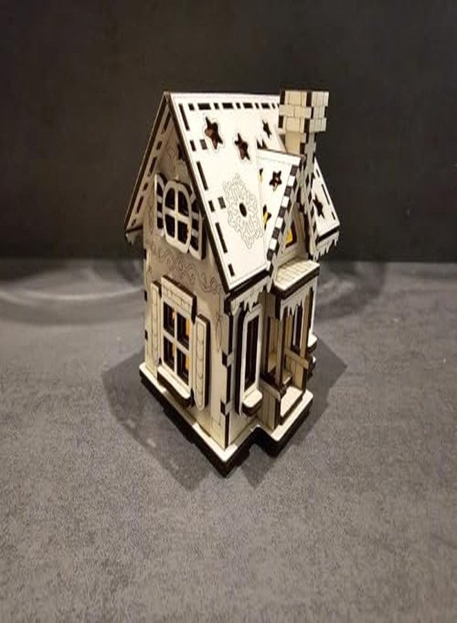 مكعبات ثلاثية الأبعاد، لعبة منزل عيد الميلاد الخشبية المقطوعة بالليزر مع إضاءة LED | نموذج كوخ خشبي مصنوع يدويًا بإضاءة دافئة | لعبة احتفالية صديقة للبيئة من الخشب الطبيعي للأطفال للعب الإبداعي والتعلم وتزيين طاولة المنزل كهدية - Image 4